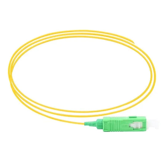 Yellow single mode SC APC fiber pigtail with green connector