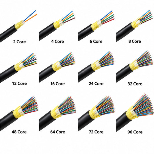 Black outdoor fiber optic cable 2 core to 96 core with color-coded fibers
