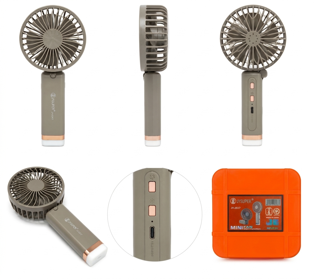 JYSUPER JY-2517 Foldable Mini Handheld Fan | Rechargeable Portable Fan with LED Light